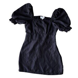 Ba&Sh Bash Mini Dress Women L Viscose Linen Puff Sleeve Square Neck Cut Out Back